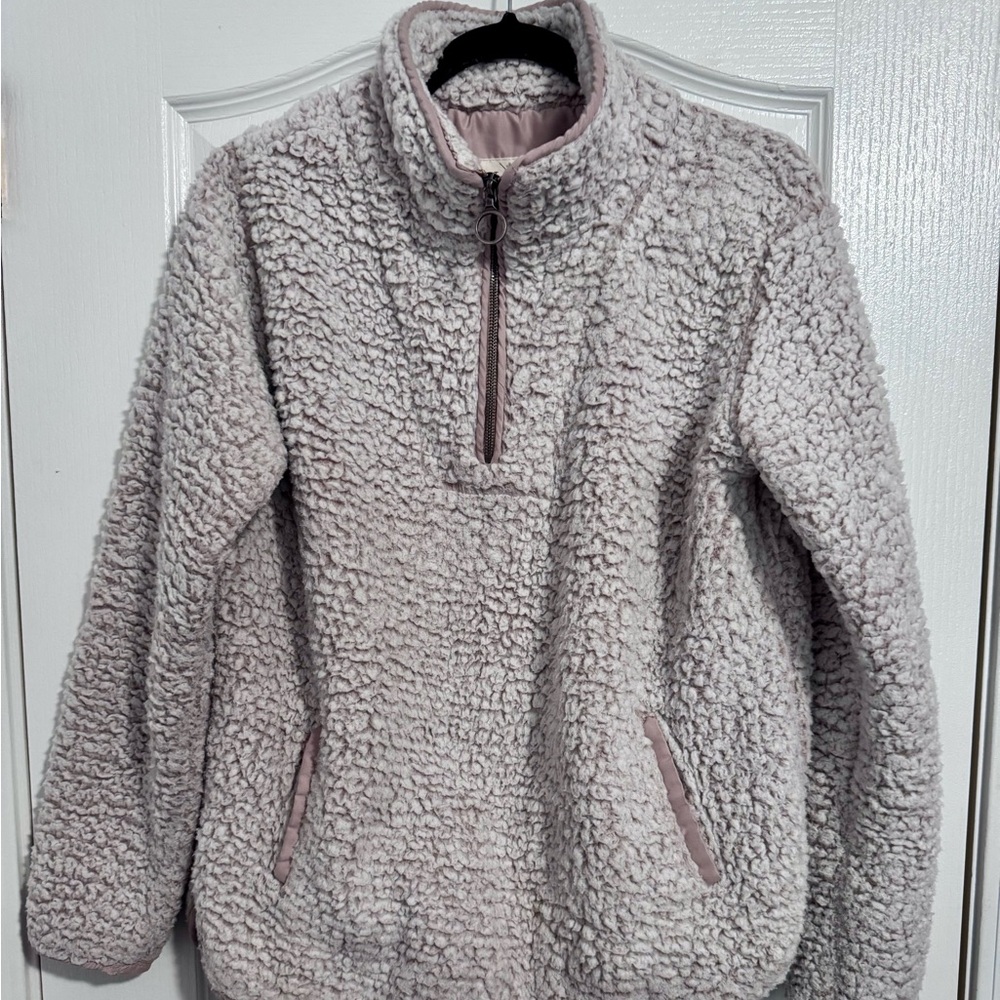 Thread & Supply Cozy Beige Sherpa Pullover, Size Medium